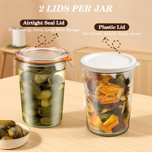 Freshmage Canning Jars 27 oz 2 Pack, Sourdough Starter Jars with 2 Lids Per Jar (Glass Sealing Lid & Plastic Lid), 800ML Wide Mouth Airtight Glass Storage Containers for Pickles, Yogurt, Pasta, Cereal - Image 2