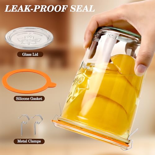 Freshmage Canning Jars 27 oz 2 Pack, Sourdough Starter Jars with 2 Lids Per Jar (Glass Sealing Lid & Plastic Lid), 800ML Wide Mouth Airtight Glass Storage Containers for Pickles, Yogurt, Pasta, Cereal - Image 3