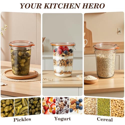 Freshmage Canning Jars 27 oz 2 Pack, Sourdough Starter Jars with 2 Lids Per Jar (Glass Sealing Lid & Plastic Lid), 800ML Wide Mouth Airtight Glass Storage Containers for Pickles, Yogurt, Pasta, Cereal - Image 5