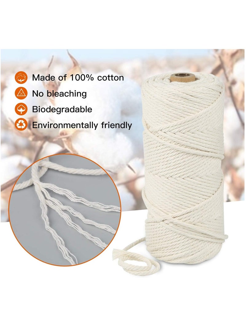 Excefore حبل ماكرام ٣ مم/٤ مم/٥ مم بـ ٤٥ خيار لون ١٠٩ ياردة، خيوط قطن ماكرام، خيوط ماكرام ملتوية ٤ طبقات، حبل قطن طبيعي، لوازم ماكرام مثالية - Image 2