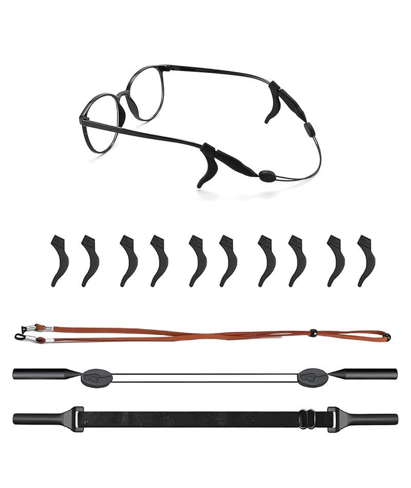 Aeenioy 3 PCS Specs Holder Strap, Adjustable Eyeglasses and Sunglasses Holder with 3 Straps and 5 Ear Grips, Anti-Slip Grip Guard for Sports and Outdoor Activities, Suitable for Men and Women - Image 1