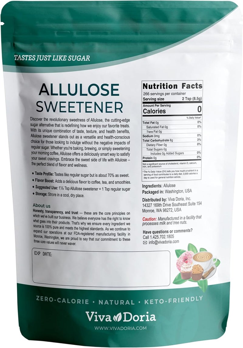 Viva Doria Allulose Sweetener - 5 lb (2.27 kg) Zero Calorie Sugar Substitute for Keto and Diabetic Diets - Image 2