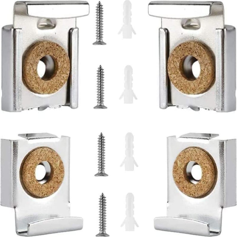 4pcs Spring Loaded Mirror Hanger Clips Set Unframed Mirror Mount Clips with Rawl Plugs and Screws