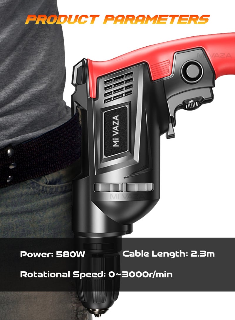 Mi VAZA 580W Corded Electric Drill - 3000RPM - Variable Speed Drill with Storage Box - Home Tool Kit - Image 2