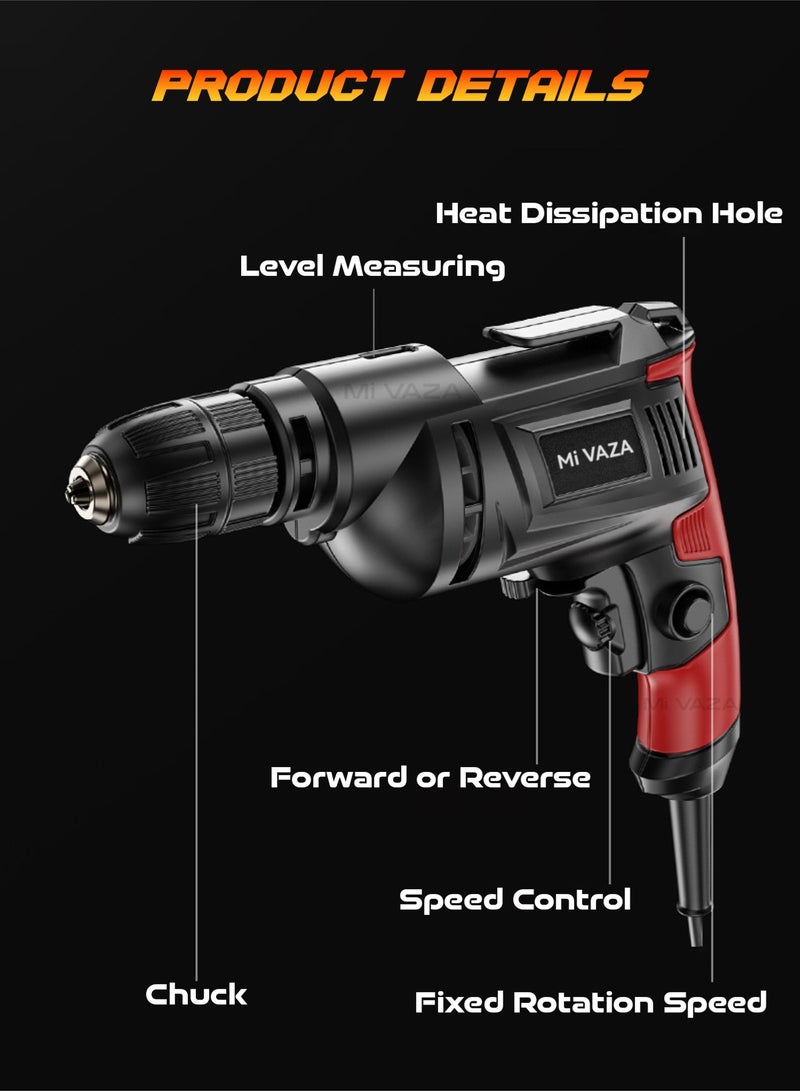 Mi VAZA 580W Corded Electric Drill - 3000RPM - Variable Speed Drill with Storage Box - Home Tool Kit - Image 3