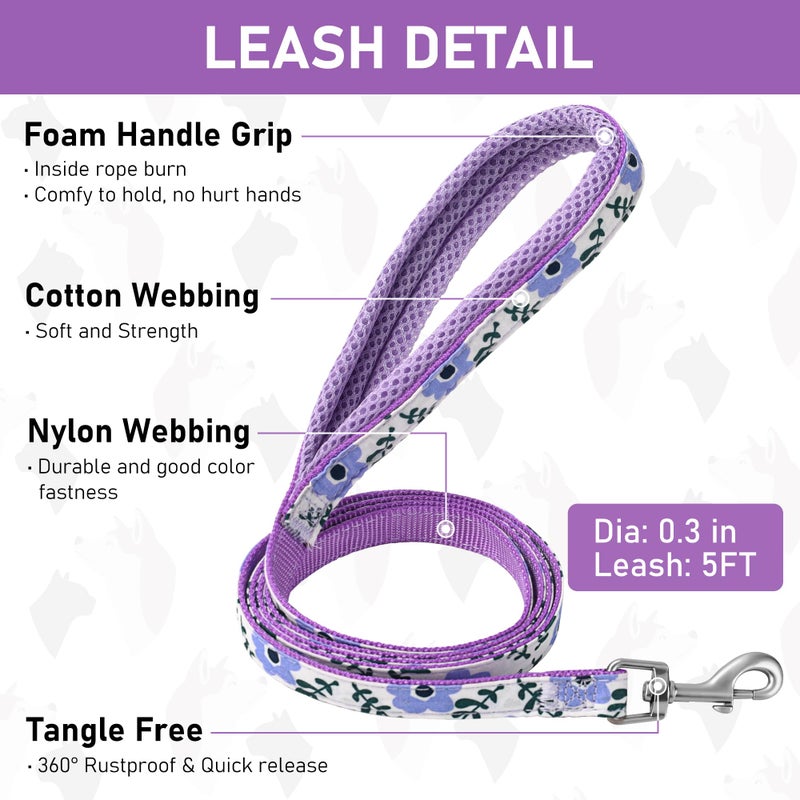 GAMUDA Small Dog Harness Collar and Leash Set, Step in No Chock No Pull Soft Mesh Adjustable Dog Vest Harnesses Plaid Reflective for Dogs Puppy Cats Kitten Rabbit (Purple Flower, XS) - Image 5