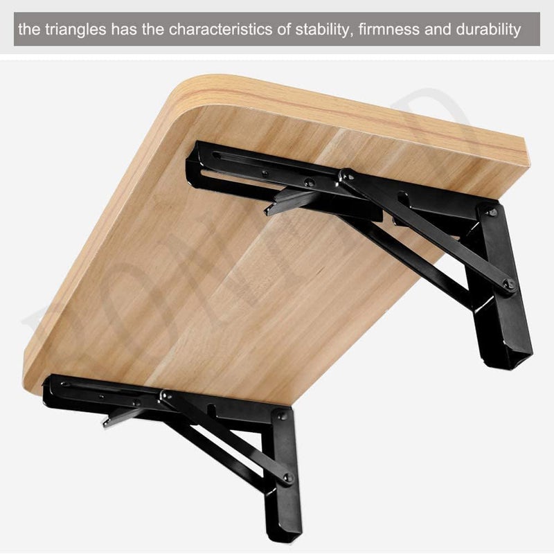 RONFILD Folding Shelf Brackets Heavy Duty Metal Collapsible Shelf Bracket for Bench Table Shelf Hinge Wall Mounted Space Saving DIY Bracket 1 Pair 20CM - Image 2