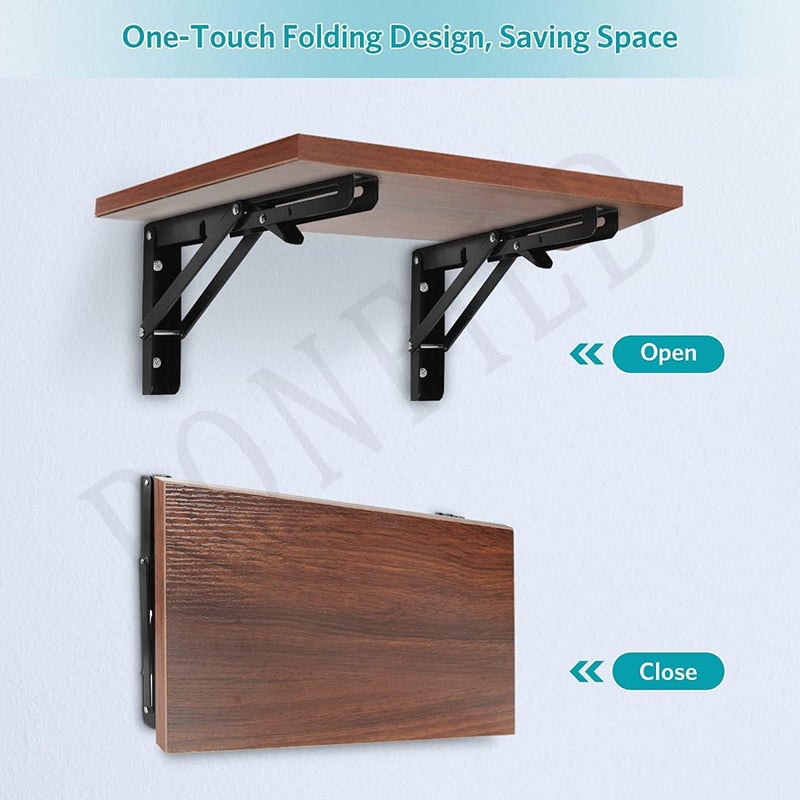 RONFILD Folding Shelf Brackets Heavy Duty Metal Collapsible Shelf Bracket for Bench Table Shelf Hinge Wall Mounted Space Saving DIY Bracket 1 Pair 20CM - Image 3