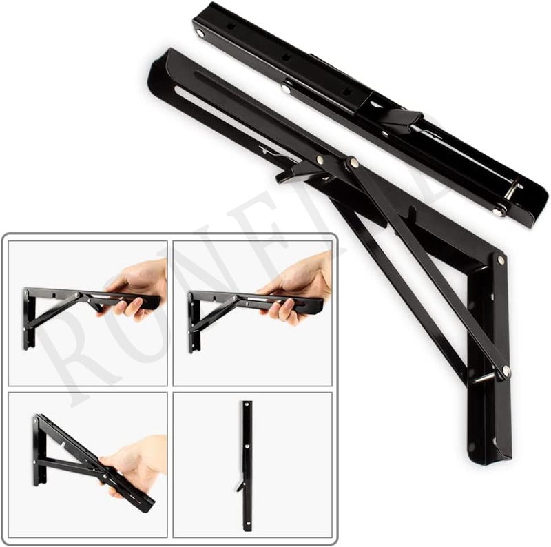 RONFILD Folding Shelf Brackets Heavy Duty Metal Collapsible Shelf Bracket for Bench Table Shelf Hinge Wall Mounted Space Saving DIY Bracket 1 Pair 20CM - Image 4