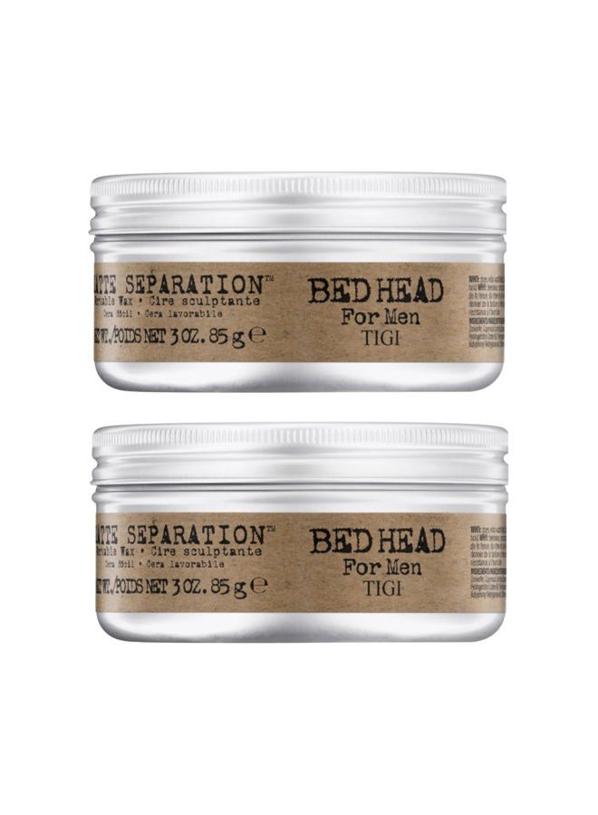 BED HEAD TIGI Bed Head for Men Matte Separation Workable Wax - Use for Strong Hold - For Men's Hairstyles - Use on Damp or Dry Hair - Premium Strong Hold Hair Wax, 85 g, 2 Pack - Image 1