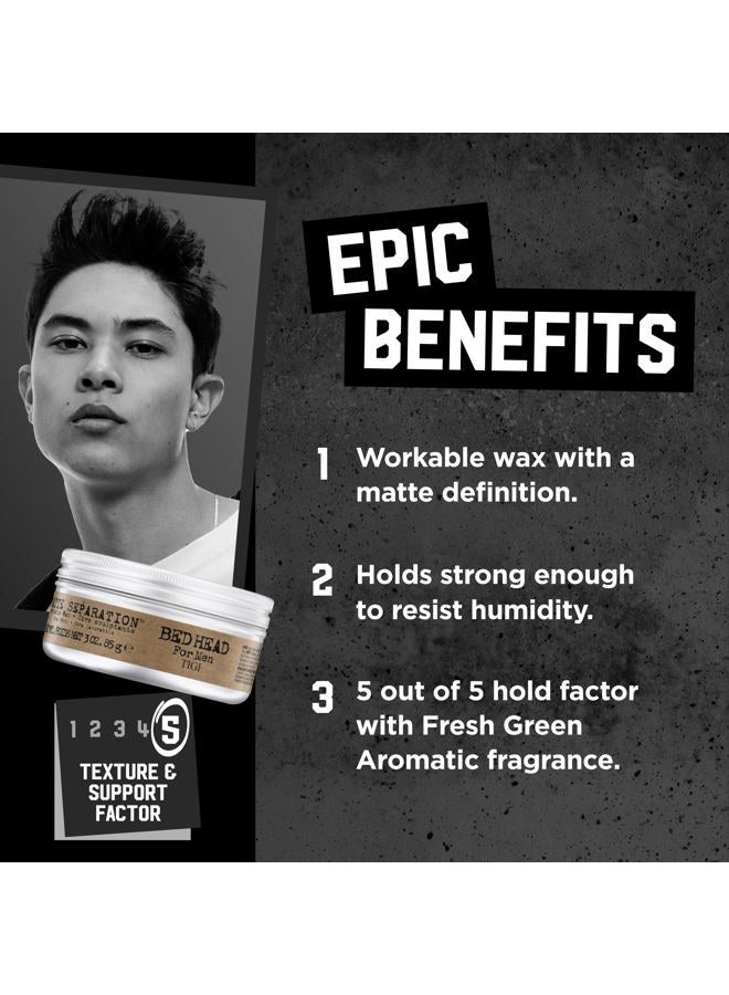 BED HEAD TIGI Bed Head for Men Matte Separation Workable Wax - Use for Strong Hold - For Men's Hairstyles - Use on Damp or Dry Hair - Premium Strong Hold Hair Wax, 85 g, 2 Pack - Image 3