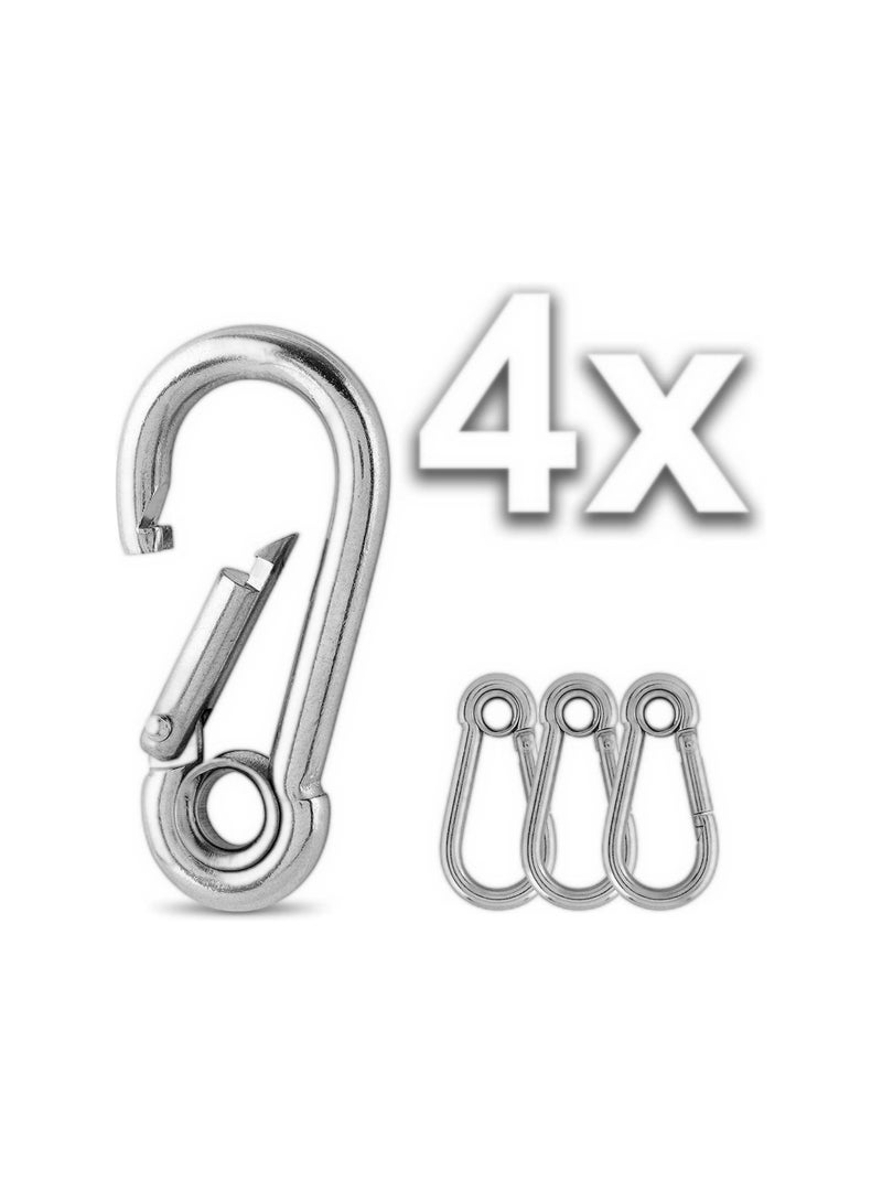 KASTWAVE 4 Pcs Carabiner Clip Heavy Duty - 304 Stainless Steel M6 Quick Snap Hooks with Spring Clip for Dog Leash, Bag pack, Hammock Carabiner Keyring for Indoor & Outdoor Hiking Fishing & Camping - Image 1