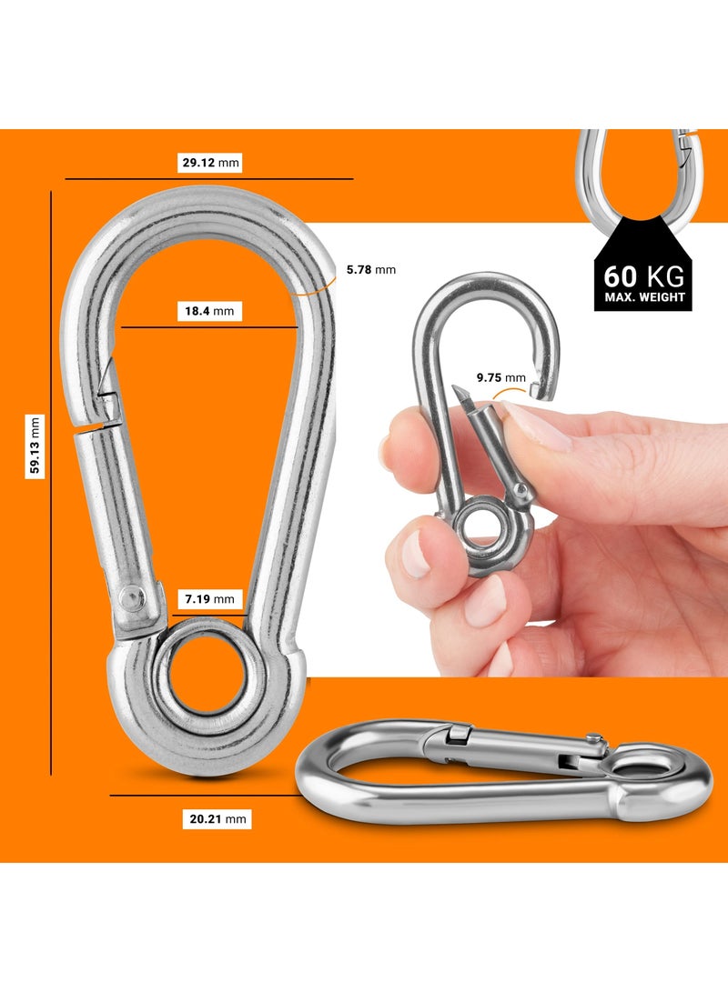 KASTWAVE 4 Pcs Carabiner Clip Heavy Duty - 304 Stainless Steel M6 Quick Snap Hooks with Spring Clip for Dog Leash, Bag pack, Hammock Carabiner Keyring for Indoor & Outdoor Hiking Fishing & Camping - Image 4