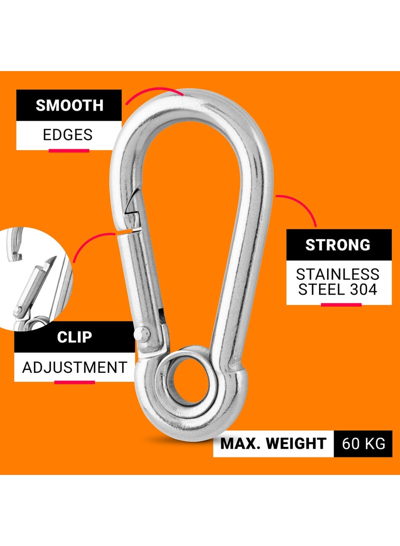 KASTWAVE 4 Pcs Carabiner Clip Heavy Duty - 304 Stainless Steel M6 Quick Snap Hooks with Spring Clip for Dog Leash, Bag pack, Hammock Carabiner Keyring for Indoor & Outdoor Hiking Fishing & Camping - Image 3