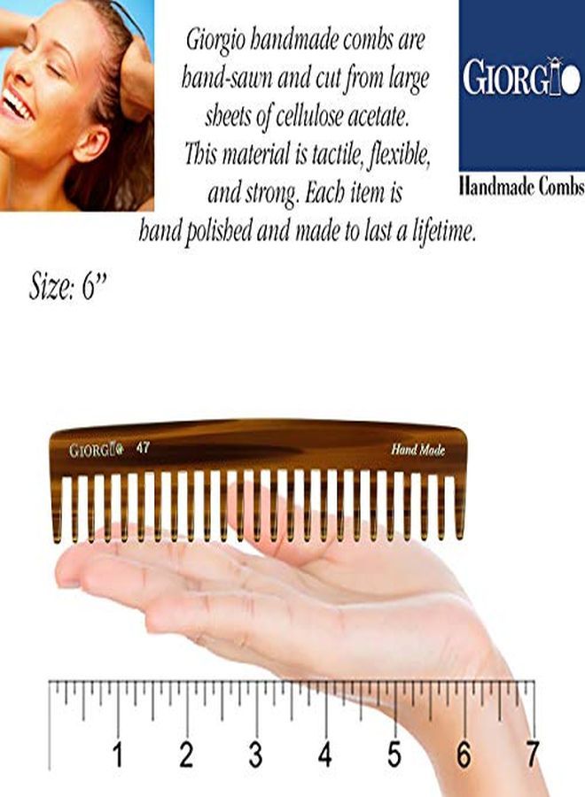 Giorgio G47 Large 6 Inch Hair Detangling Comb, Wide Teeth For Thick Curly Wavy Hair. Long Hair Detangler Comb For Wet And Dry. Handmade Of Quality Cellulose, Sawcut, Hand Polished, Tortoise Shell - Image 3