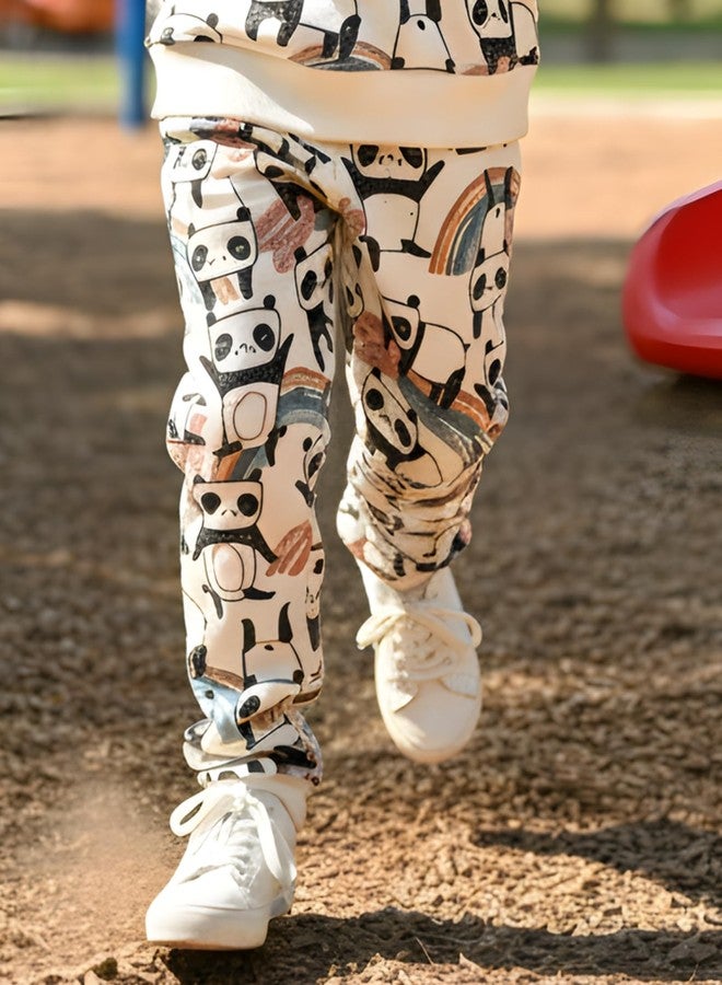 انثريلو سويت شيرت أنثريلو باندا من الصوف مع بنطال رياضي للأولاد الرضع والأطفال الصغار، بنطال رياضي بخصر قابل للتعديل، قصة ضيقة مريحة، مناسب للأعمار من 12 إلى 14 سنة، أبيض - Image 5