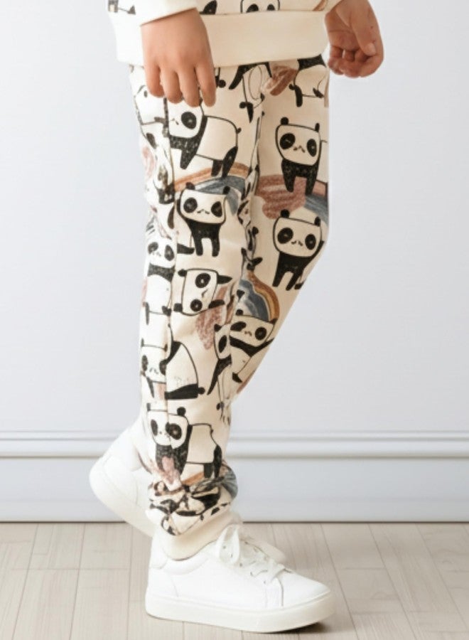 انثريلو سويت شيرت أنثريلو باندا من الصوف مع بنطال رياضي للأولاد الرضع والأطفال الصغار، بنطال رياضي بخصر قابل للتعديل، قصة ضيقة مريحة، مناسب للأعمار من 12 إلى 14 سنة، أبيض - Image 3