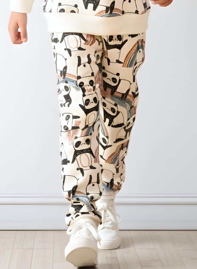 انثريلو سويت شيرت أنثريلو باندا من الصوف مع بنطال رياضي للأولاد الرضع والأطفال الصغار، بنطال رياضي بخصر قابل للتعديل، قصة ضيقة مريحة، مناسب للأعمار من 12 إلى 14 سنة، أبيض - Image 2