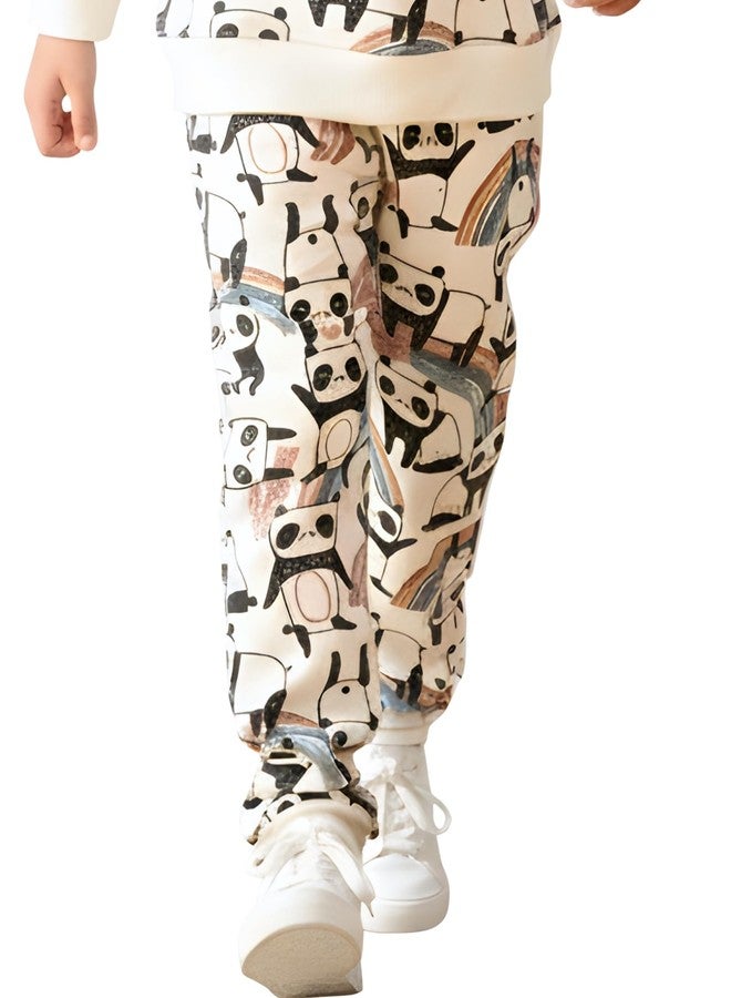 انثريلو سويت شيرت أنثريلو باندا من الصوف مع بنطال رياضي للأولاد الرضع والأطفال الصغار، بنطال رياضي بخصر قابل للتعديل، قصة ضيقة مريحة، مناسب للأعمار من 12 إلى 14 سنة، أبيض - Image 1