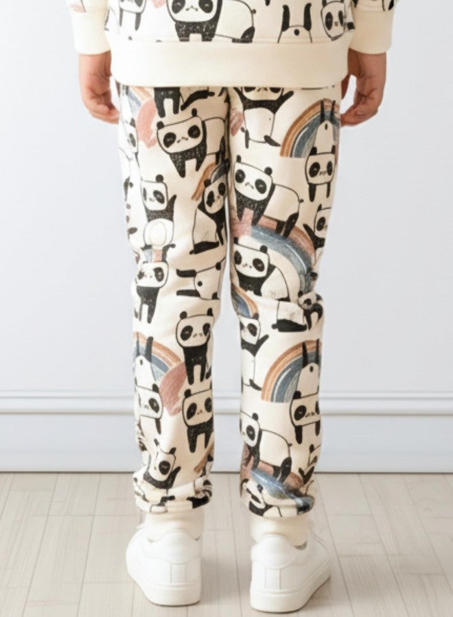 انثريلو سويت شيرت أنثريلو باندا من الصوف مع بنطال رياضي للأولاد الرضع والأطفال الصغار، بنطال رياضي بخصر قابل للتعديل، قصة ضيقة مريحة، مناسب للأعمار من 12 إلى 14 سنة، أبيض - Image 4