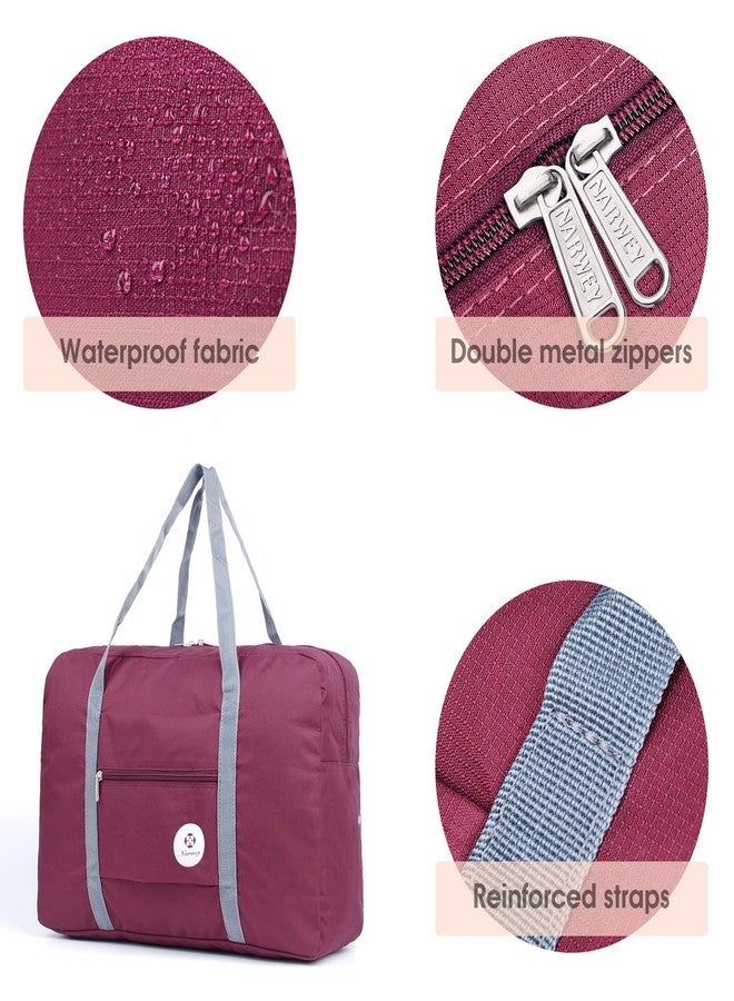 Narwey For Spirit Airlines Foldable Travel Duffel Bag Tote Carry on Luggage Sport Duffle Weekender Overnight for Women and Girls (1112 Wine Red) - Image 5