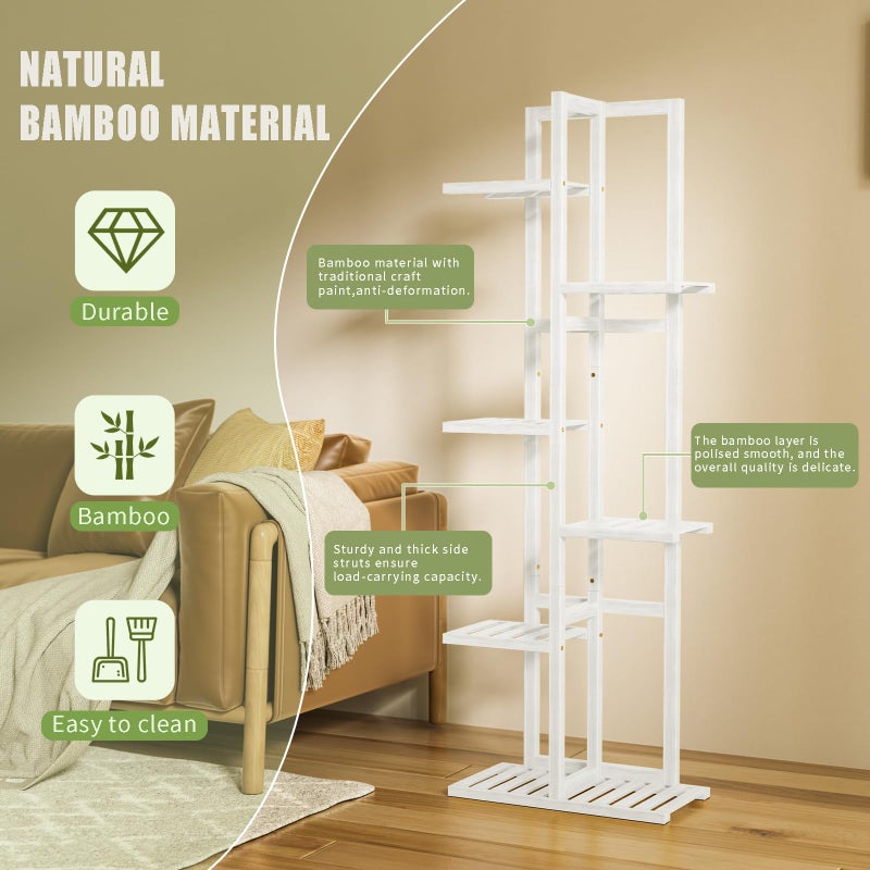ROMGUAR CRAFT 6 Tier Bamboo Plant Stand Indoor, Wood Tall Flower Holder Corner Tiered Plant Shelf for Multiple Plants (White) - Image 5