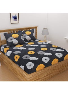 Device DEVICE Polycotton Lite Weight 160 TC 3D Double Size 90 X 90 Bedsheet with 2 Maching Pillow Covers Grey Orange  - Image 1