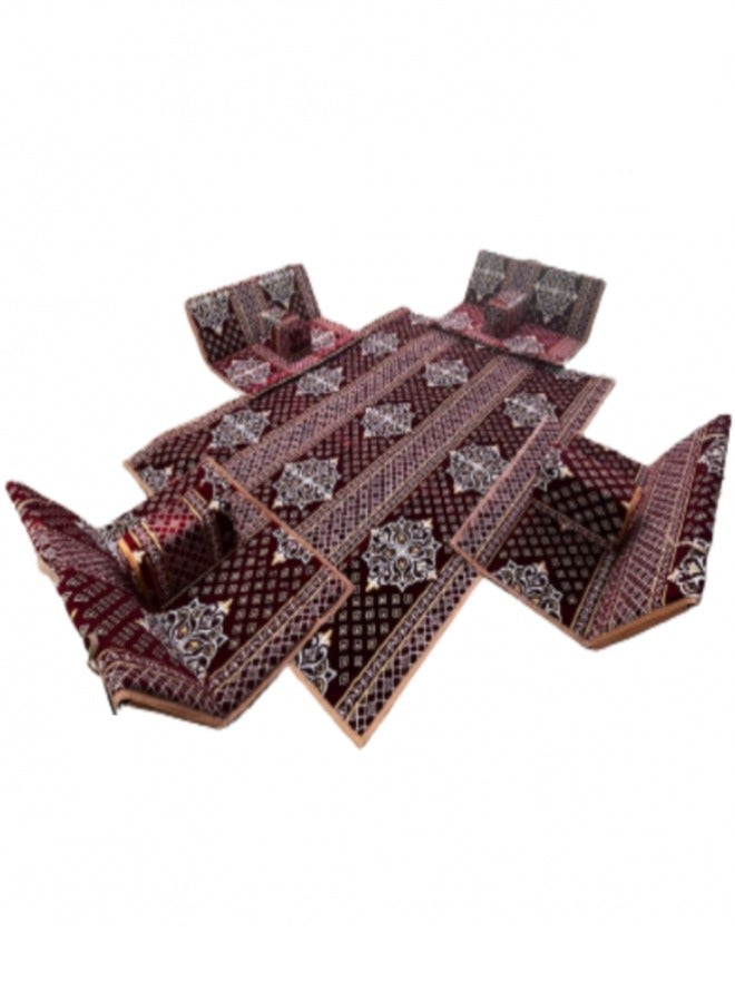 كادي ون مجموعة جلوس أرضية تراثية مكونة من 9 قطع مناسبة للسفر والرحلات البرية والحديقة , طقم فرشة تخييم ارضية مع اربع مراكي و 4 كراسي بمقاس 120سم وبساط من القماش عالي الجودة مقاس 2*2 متر يكفي ل 8 أشخاص - Image 3