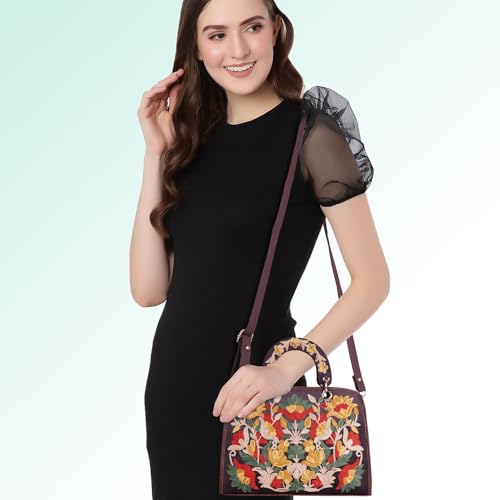 EVEDA Synthetic Leather Classy Gorgeous Embroidered Stylish Design Crossbody Shoulder Women Handbag With Embroidered Handle - Image 3