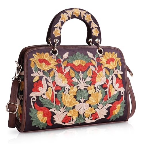 EVEDA Synthetic Leather Classy Gorgeous Embroidered Stylish Design Crossbody Shoulder Women Handbag With Embroidered Handle - Image 1