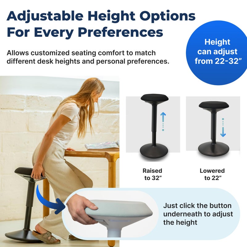 Backerz Standing Desk Stool Chair, Height Adjustable Stool 21-31 inch for Office and Classroom, Swivel Stool, Anti-Slip Bottom Ergonomic Wobble Stool with Rocking Motion, White - Image 5