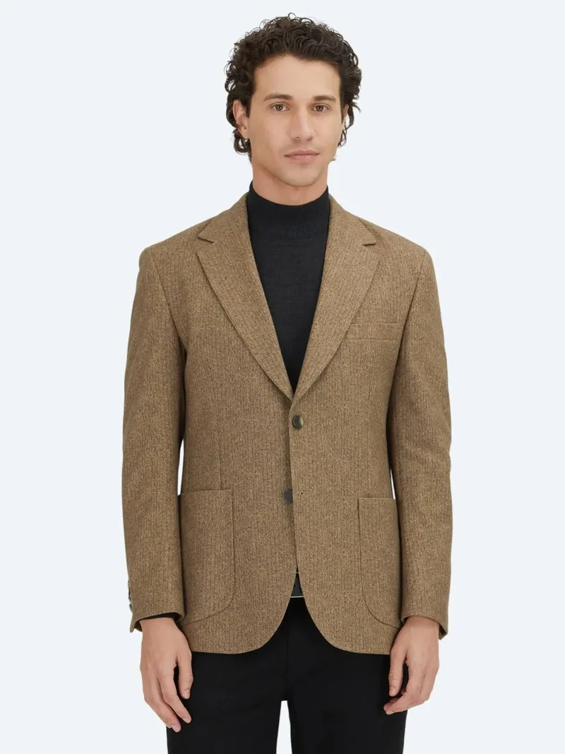 كيب جاكيت بني مطبوع عصري