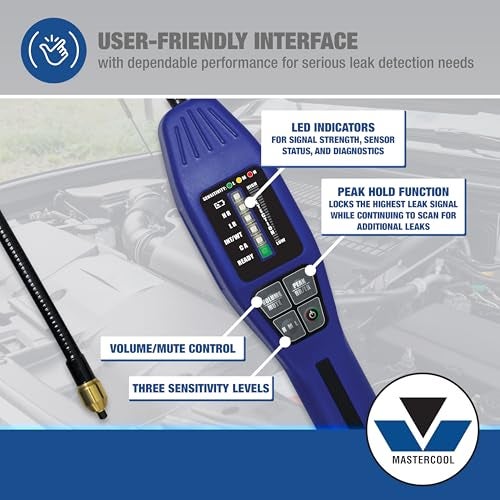 Mastercool 55900 Intellasense II Refrigerant Leak Detector – Heated Tin Oxide Sensor, Super Sensitive Mode, Certified for R134a and R1234yf, Compact Design with LED Display and Leak Vial - Image 5