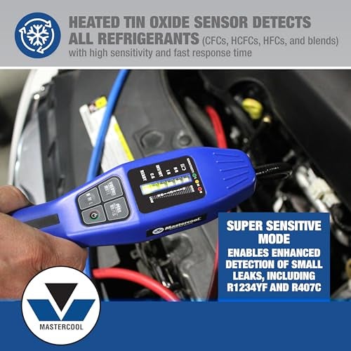 Mastercool 55900 Intellasense II Refrigerant Leak Detector – Heated Tin Oxide Sensor, Super Sensitive Mode, Certified for R134a and R1234yf, Compact Design with LED Display and Leak Vial - Image 3