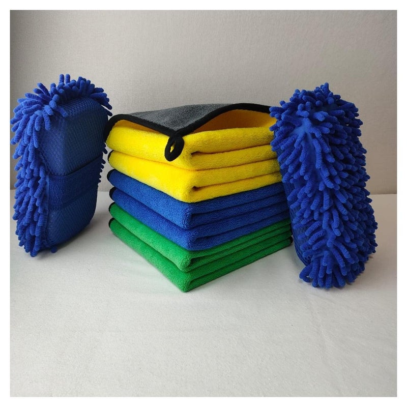 كورالبلو منشفة السيارة - قطعة قماش لتنظيف الألياف الدقيقة - 6 منشفة مع إسفنغتين - مناشف السيارات متعددة الأغراض أو تجفيف السيارات الألياف الدقيقة - الغبار والتنظيف - Image 1