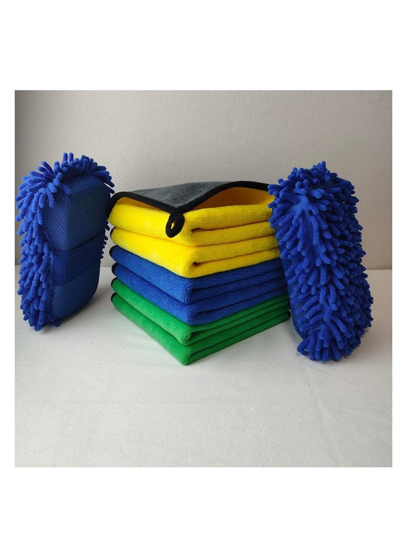 Coralblue Car Towel - Microfiber Cleaning Cloth - 6 Towel with 2 sponges - Multipurpose Car Towels or Microfiber Car Drying - Dusting and Cleaning  - Image 1