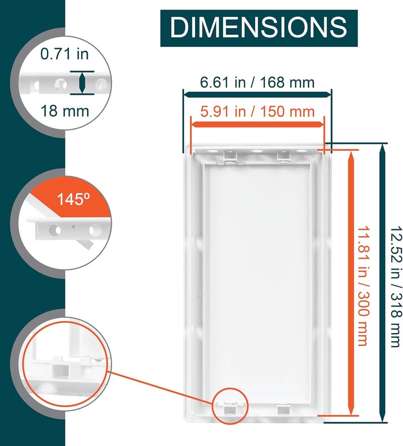 ECOPRO VENT 6" x 12" White Plastic Access Panel. Service Shaft Door Panel. Plumbing, Electricity, Heating, Alarm Wall Access Panel for Drywall. Bathroom Services Access Hole Cover. (6" x 12") - Image 1