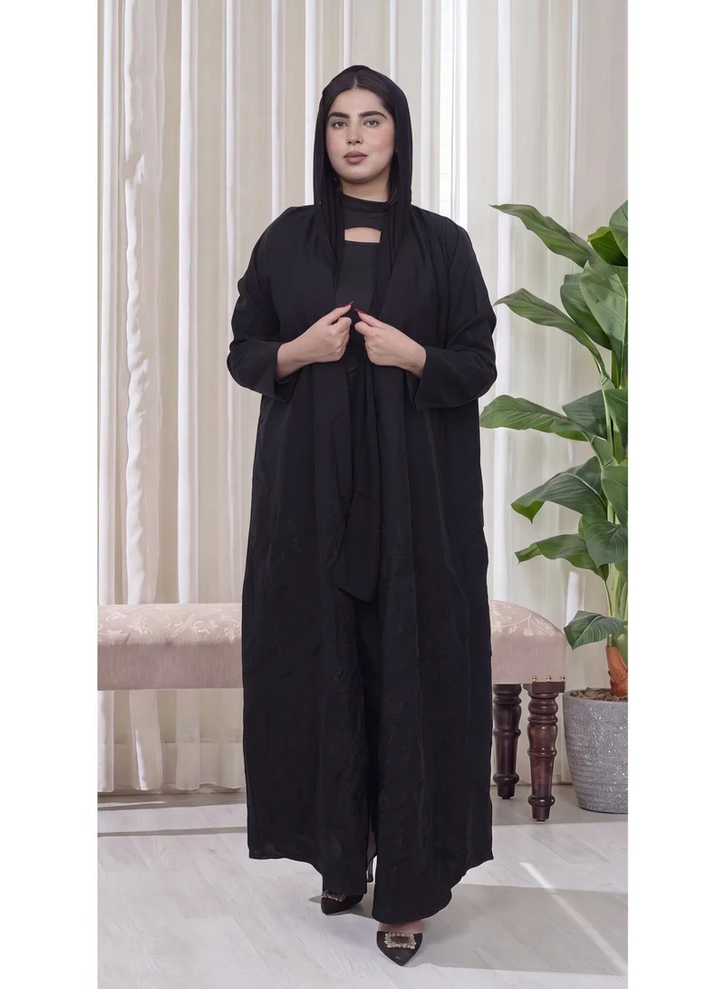 Fashion Line Elegant Black Flared Bisht Abaya with Textured Bottom Embroidery