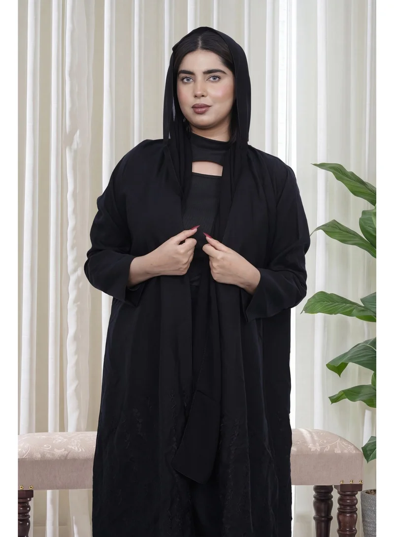 Fashion Line Elegant Black Flared Bisht Abaya with Textured Bottom Embroidery