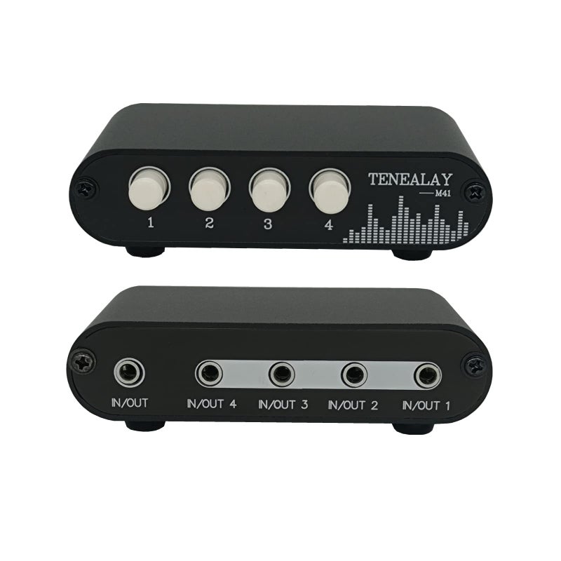 TENEALAY 4 in 1 Out / 1 in 4 Out AUX 3.5mm Stereo Audio Input Signal Source Switcher, 4-Way Switch Selector Splitter Box M41 - Image 1