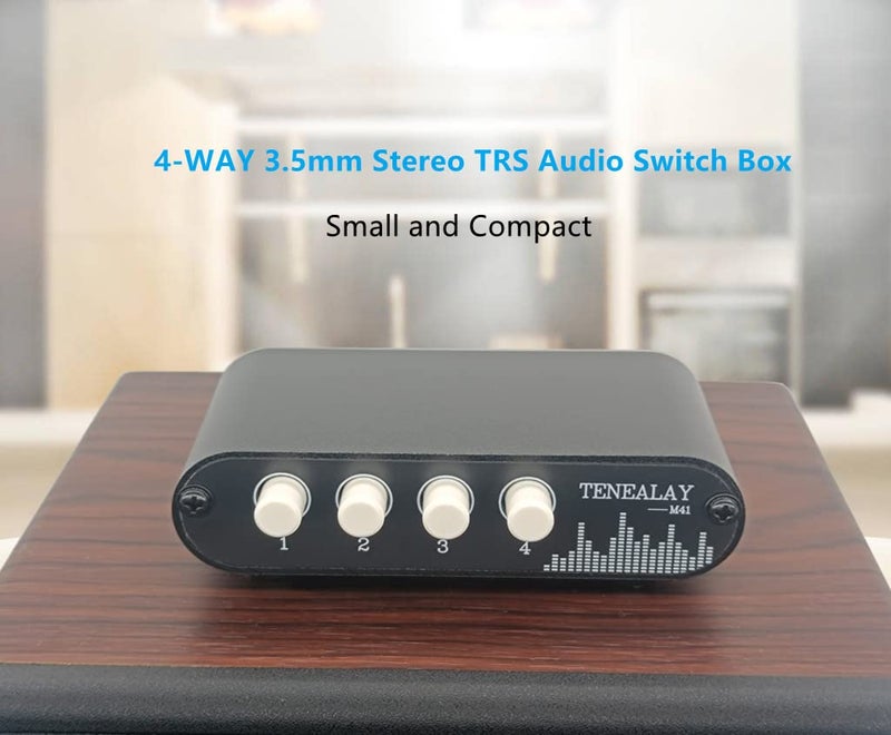 TENEALAY 4 in 1 Out / 1 in 4 Out AUX 3.5mm Stereo Audio Input Signal Source Switcher, 4-Way Switch Selector Splitter Box M41 - Image 2