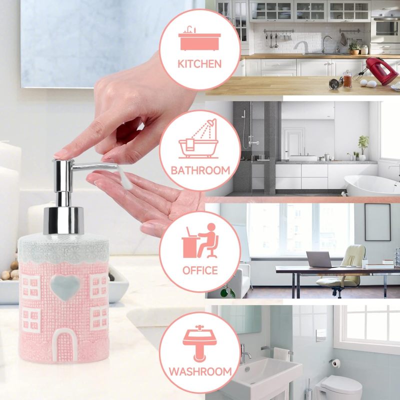 Ceramic hand sanitizer dispenser, kitchen and bathroom decoration liquid bottle pink - Image 4