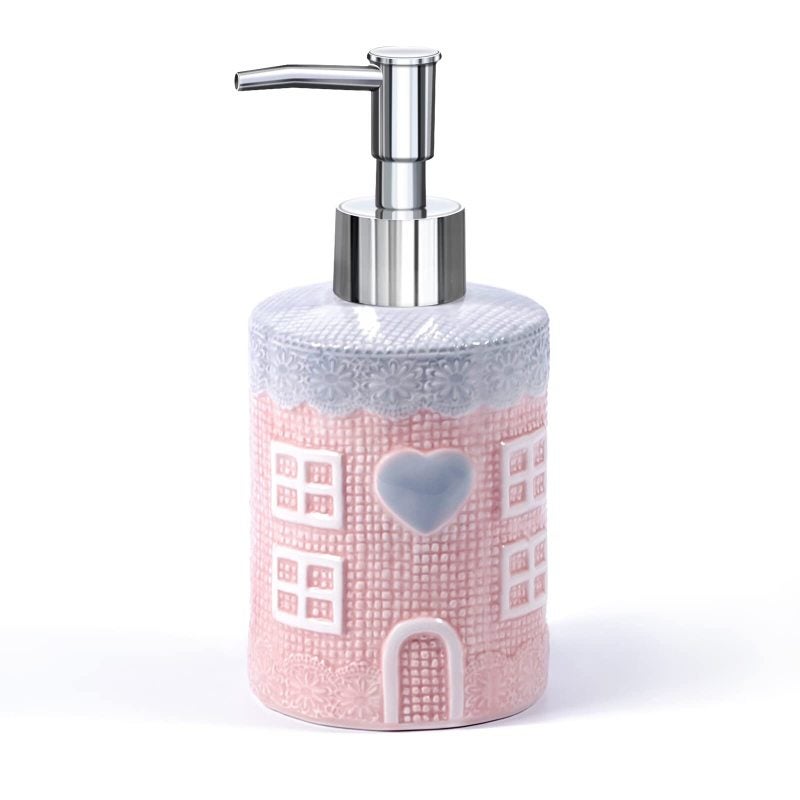 Ceramic hand sanitizer dispenser, kitchen and bathroom decoration liquid bottle pink - Image 1