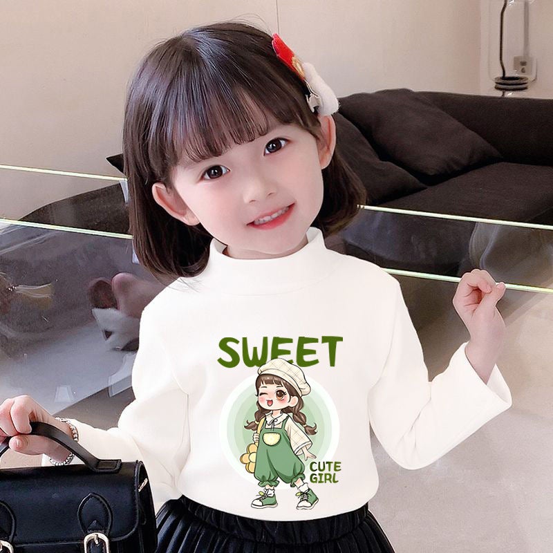 Y2528# Children Girls Velvet Long Sleeve T-Shirt New Trend Cute Cartoon Printed Round Neck Velvet Girls - Image 3