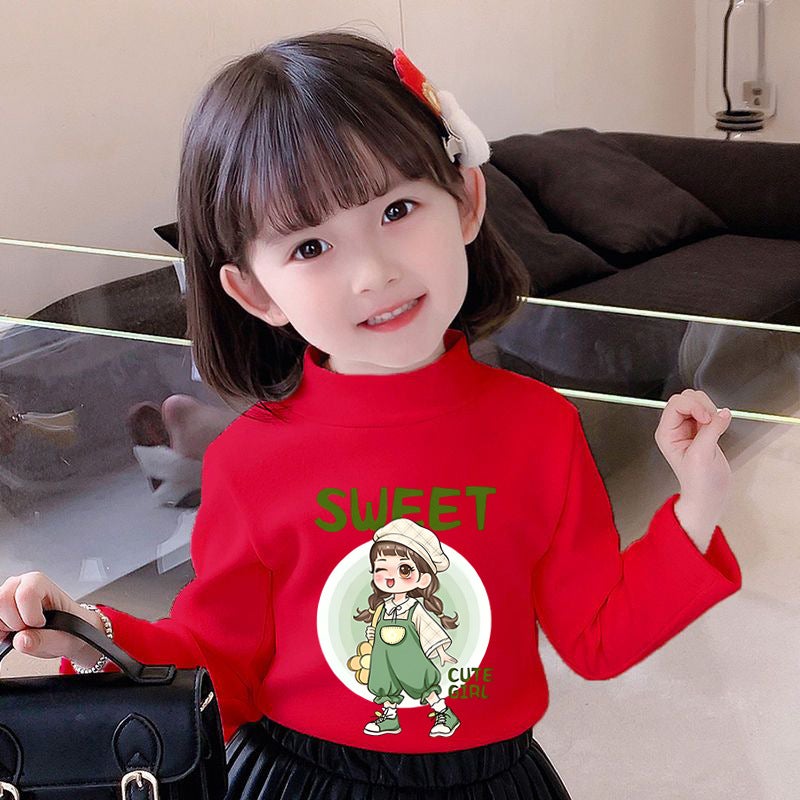 Y2528# Children Girls Velvet Long Sleeve T-Shirt New Trend Cute Cartoon Printed Round Neck Velvet Girls - Image 5