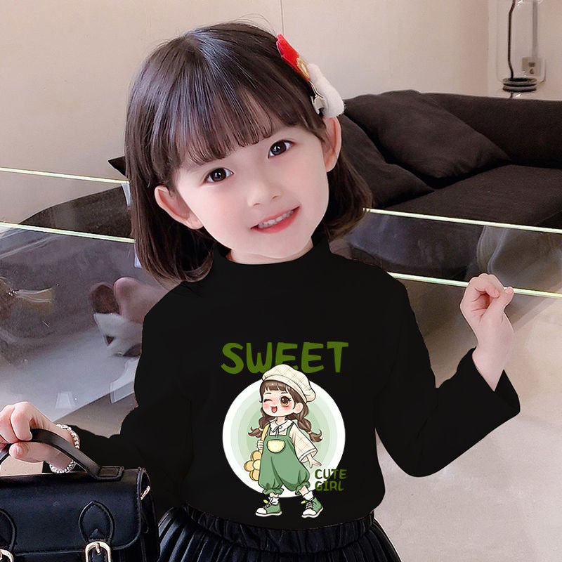 Y2528# Children Girls Velvet Long Sleeve T-Shirt New Trend Cute Cartoon Printed Round Neck Velvet Girls - Image 2
