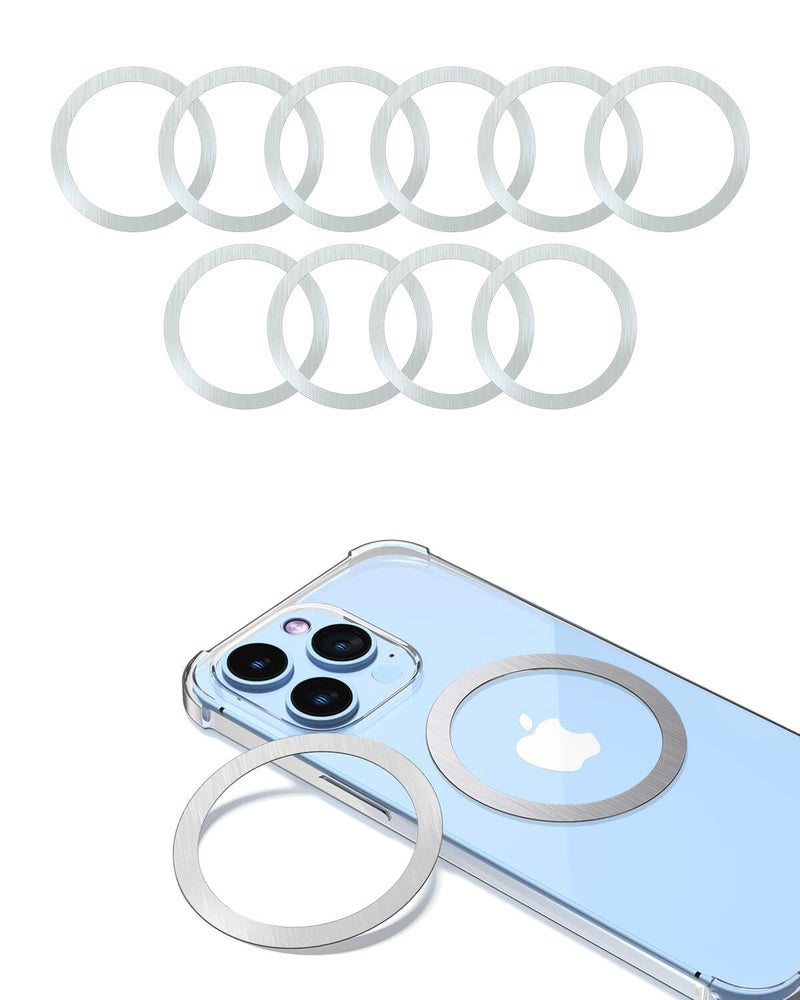 KALAPOP for Magsafe Sticker Magnet - 10 PCS, Ultra-Thin(0.4mm), Compatible with iPhone 15 Pro Max,15 Pro,15/14/13/12 Series,mag Safe Charger, for Apple Wallet Magsafe - Silver - Image 1