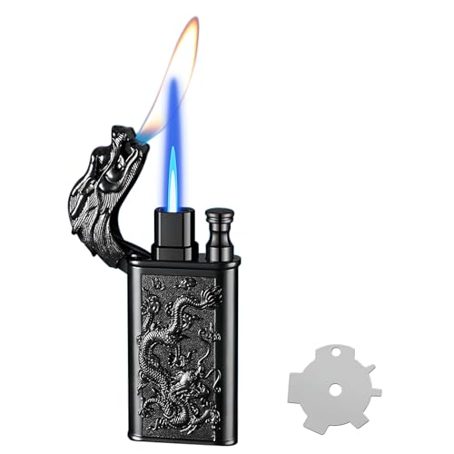 XQBBIDM Torch Lighter, Relief Dragon Design Magic Dual Flame Lighter with Adjusting Flames Tool, Creative Windproof Lighters, Cool Jet Flame Butane Lighter-s, Refillable Butane Lighters for Outdoor Indoor - Image 1