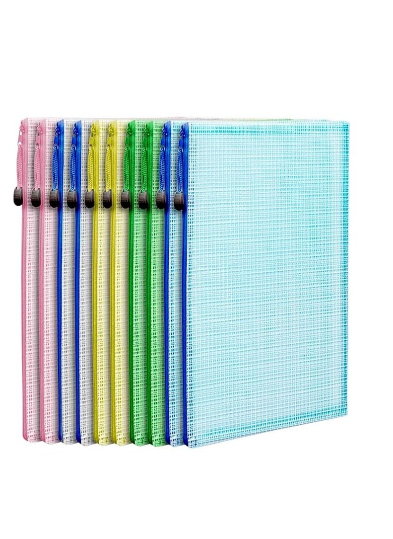 Generic 10 Pcs Mesh Zipper Pouch Document Bag Letter Size A4 Size Zip File Folders Waterproof Plastic Envelopes For School Office Supplies Travel Storage Bags Pockets 5 Color 