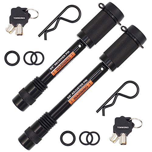 TowWorks 79852 Keyed Alike 5/8" Trailer Hitch Lock Set for Adjustable Channel Mounts, Double Safety Heavy Duty Tow Hitch Receiver Locking Pins fit Class III - V Hitches - Image 1